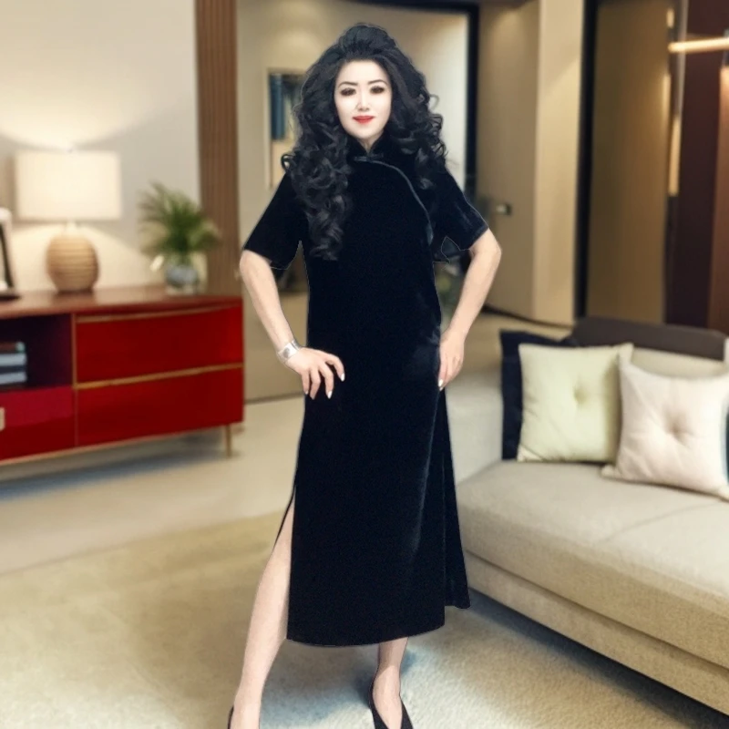 大漂亮家的时尚气质显瘦中长款中国风旗袍裙【长120厘米】