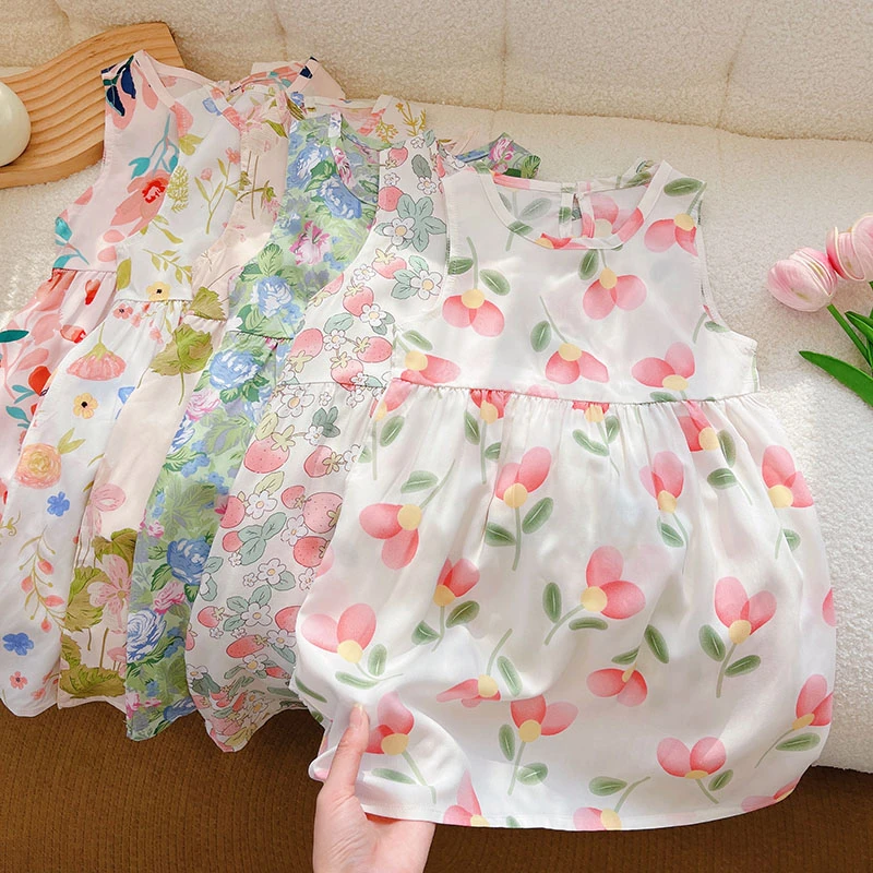 儿童绵绸裙碎花薄款连衣裙半身裙宝宝女宝夏季新款甜美风洋气甜美