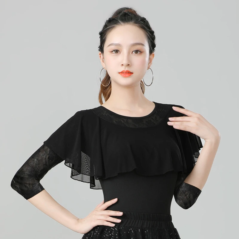 拉丁舞上衣女成人国标舞摩登舞七分袖广场舞蹈跳舞练功服夏季新款