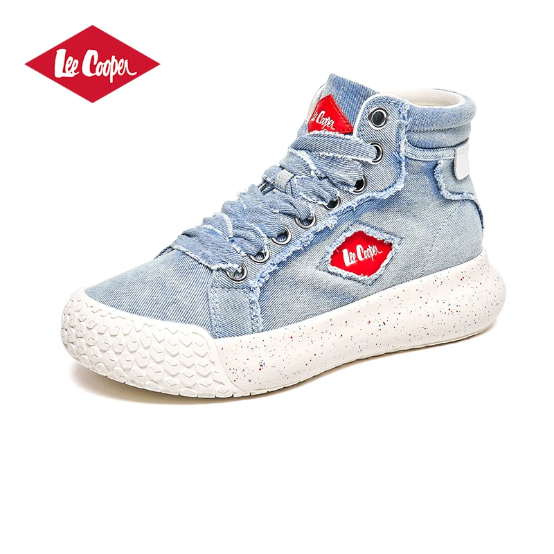 Lee Cooper 2024秋冬新款高帮女鞋牛仔拼接厚底增高板鞋休闲鞋