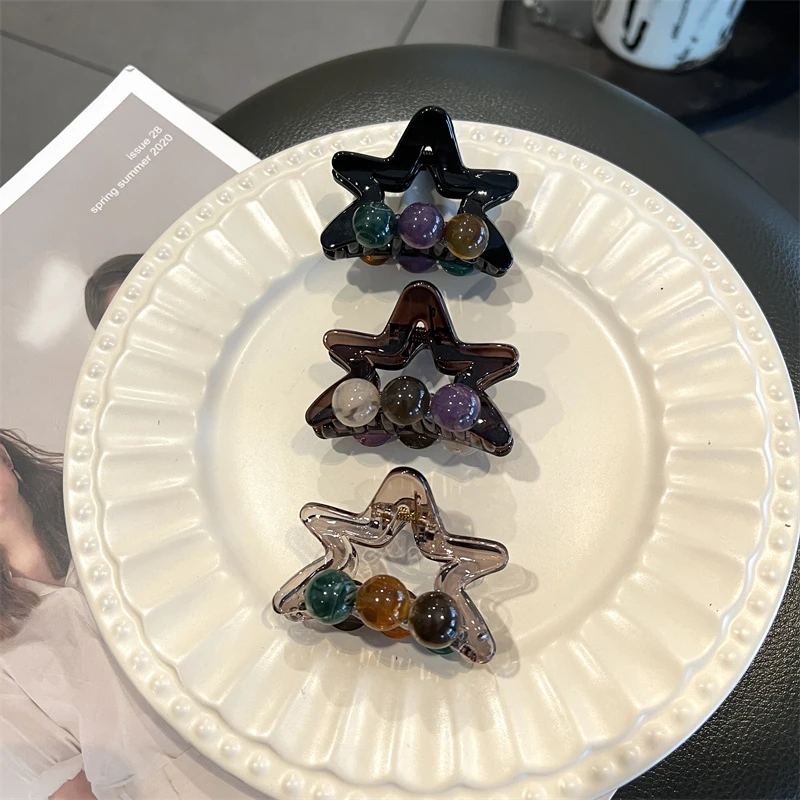 熹金 幸运星韩版亚克力球球树脂中号发抓半扎发夹五角星鲨鱼夹子