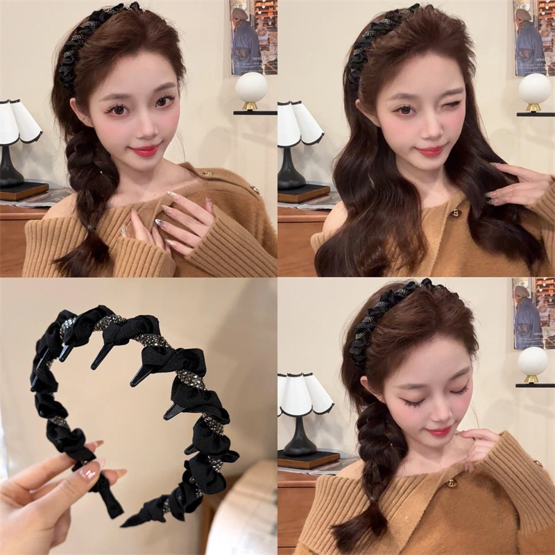 熹金 轻奢黑色缠绕布艺发箍2024新款气质高级感压发带齿防滑头箍