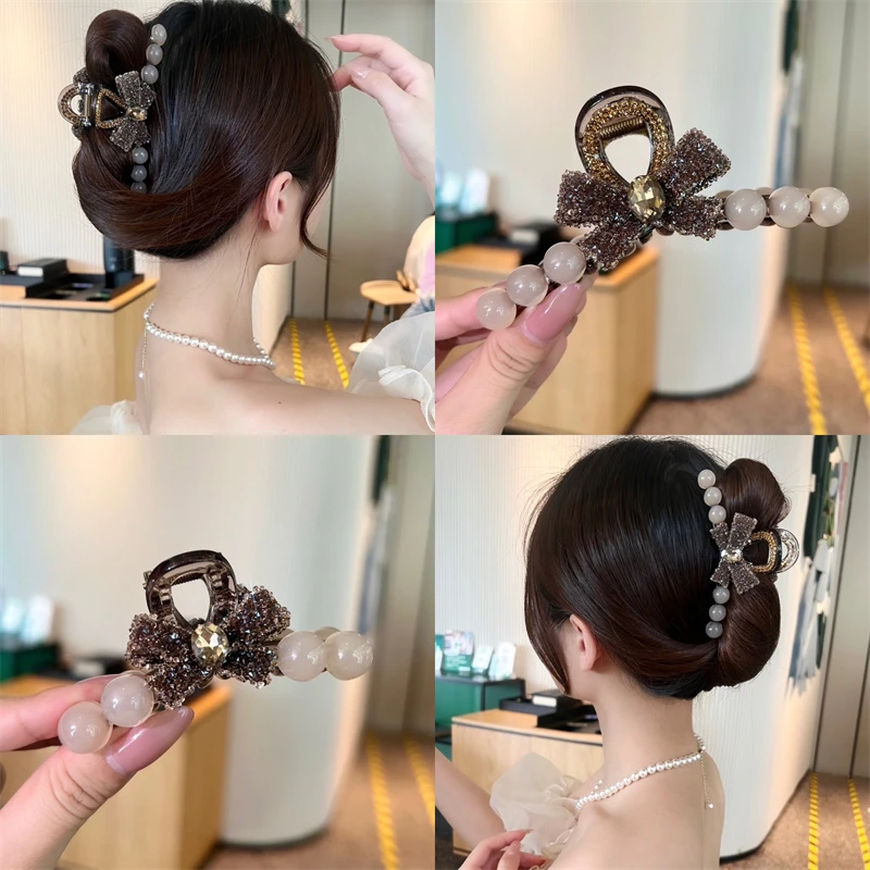 熹金 发量少可全抓~高级感水钻蝴蝶结抓夹盘发气质鲨鱼夹子头饰品