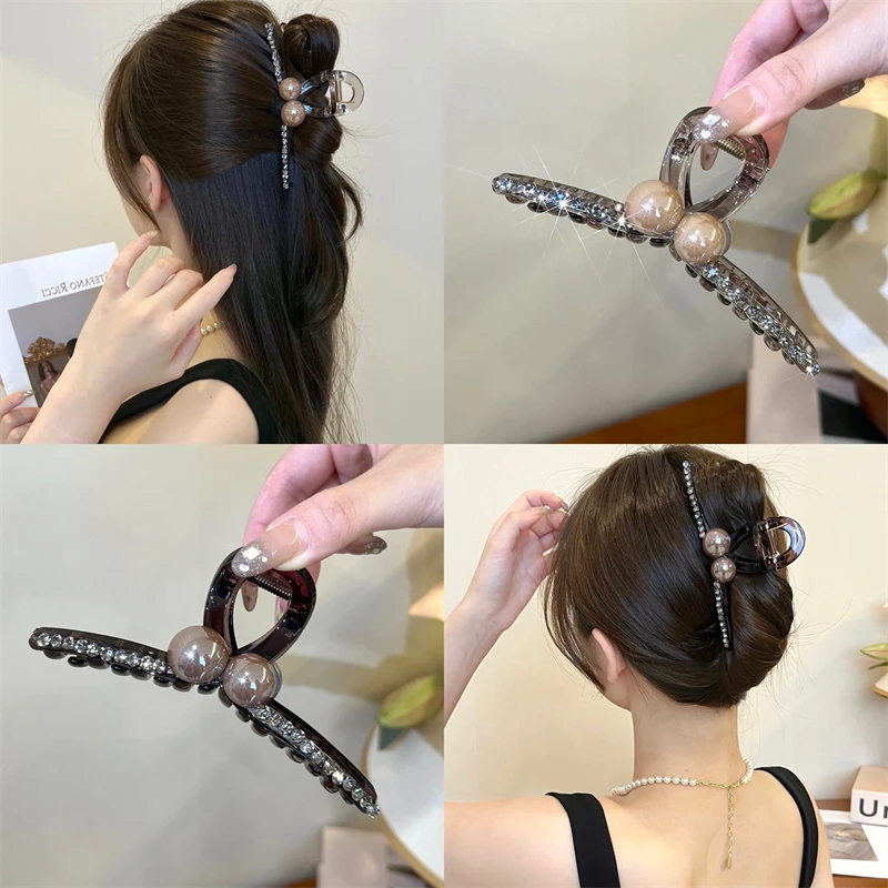 熹金 新款轻奢咖色鲨鱼夹大号盘发马尾发夹抓夹发抓发卡