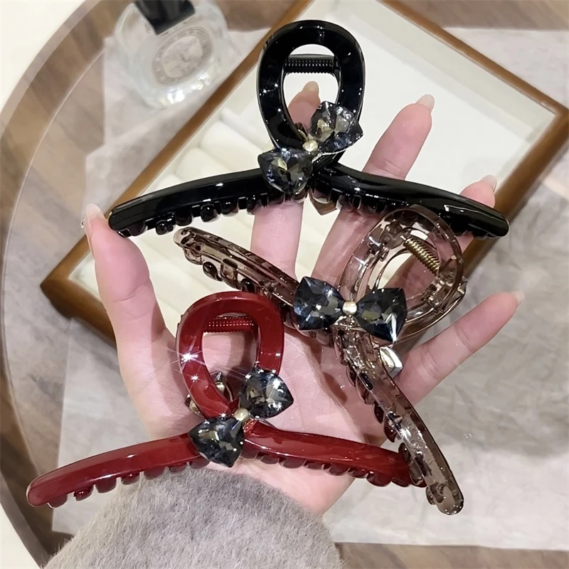 法式黑色蝴蝶结大号抓夹新款时尚气质鲨鱼夹后脑勺发夹发饰品发抓