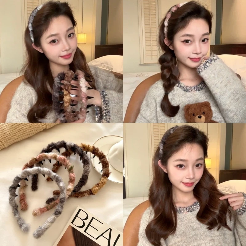 熹金 秋季新款毛绒渐变波浪发箍蓬松神器压发防滑卡子针织发饰