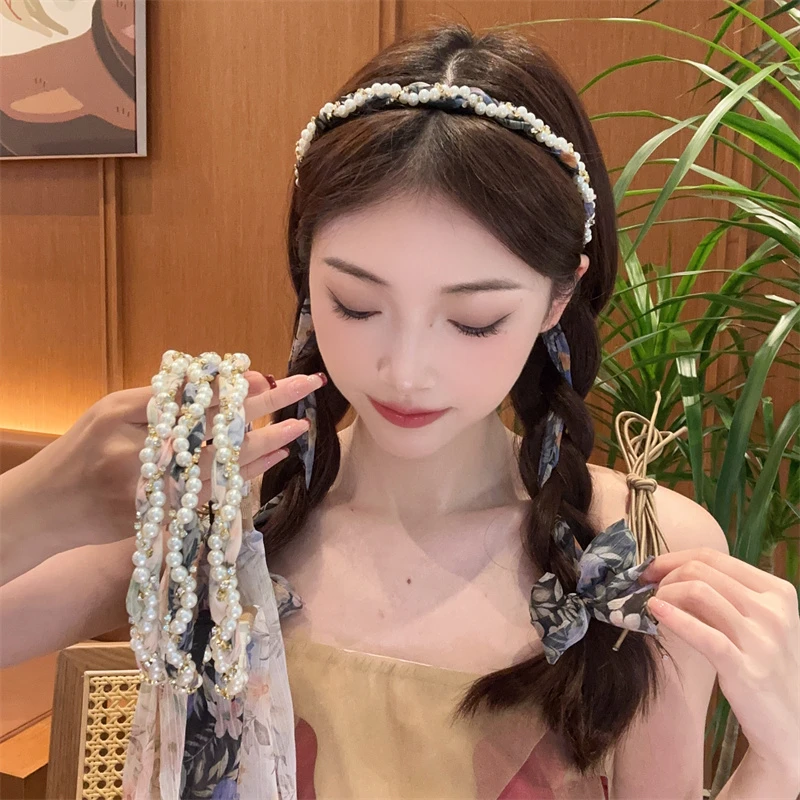 熹金 编发碎花女2024年新款高级感森系仙美飘带发箍发饰辫子