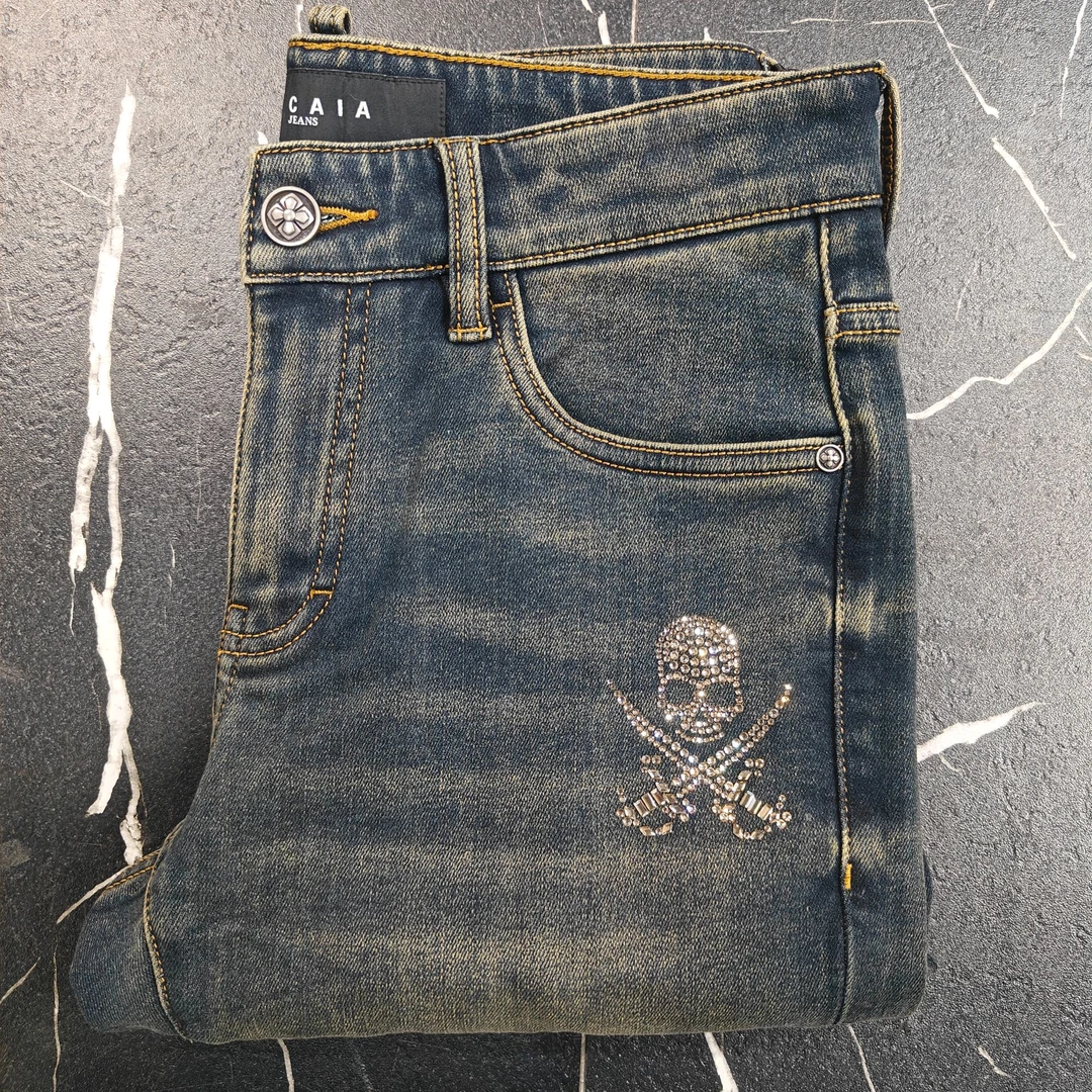 欧货潮牌轻奢潮流蓝色百搭时尚男士秋冬微小脚弹力经典牛仔