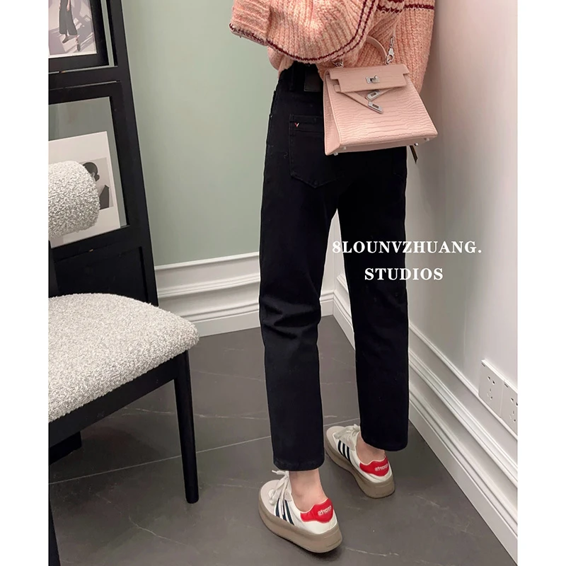 代嘉儿牛仔裤2024秋季新款春黑色9分显瘦烟管裤82912