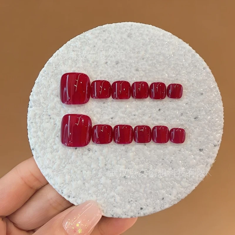 【脚甲】手工穿戴甲樱桃红美甲用品猫眼纯欲显白脚趾美甲彩色甲片