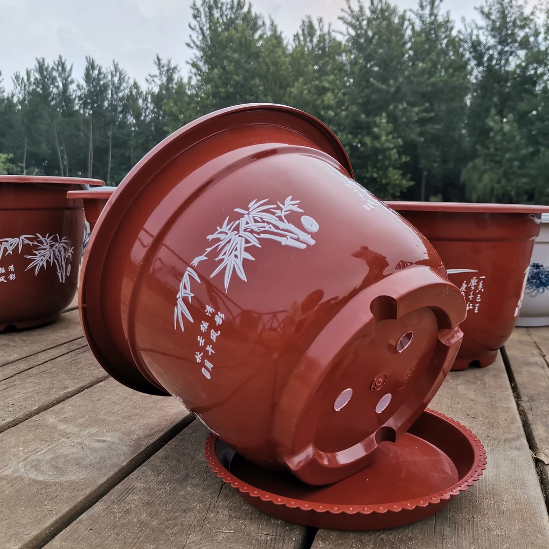 特价圆形塑料花盆加厚青花瓷环保月季大号绿萝阳台小盆栽育苗清仓