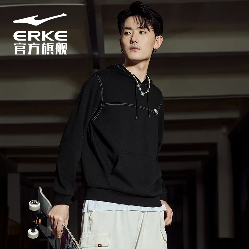 鸿星尔克新款情侣美式休闲运动宽松连帽卫衣51222302116
