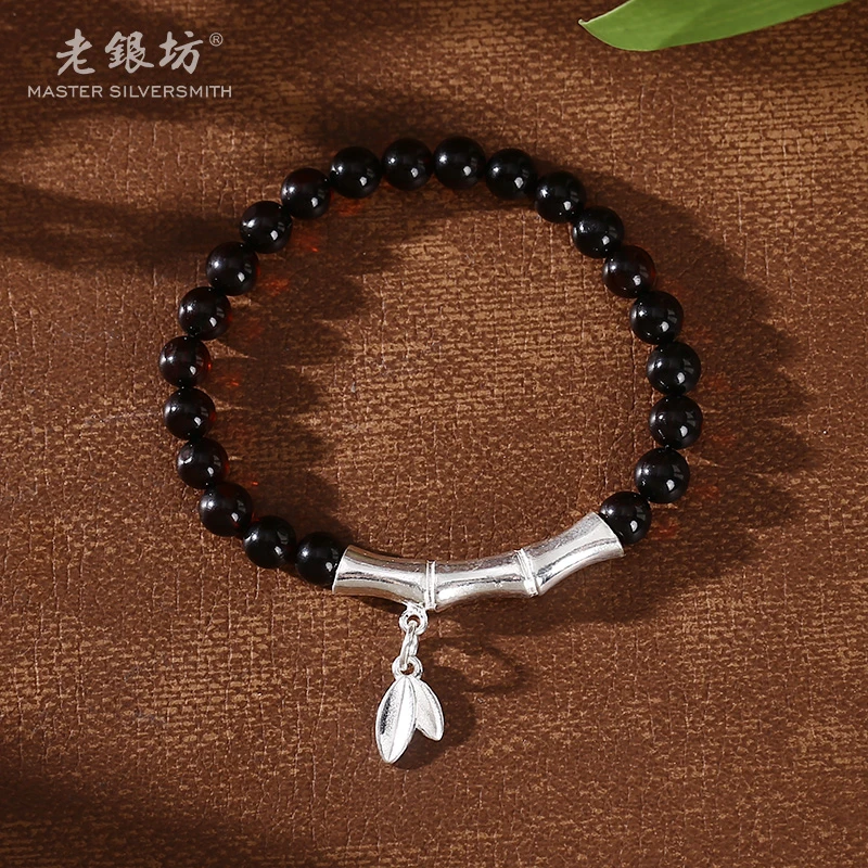 【老银坊】s925银琥珀竹节手串 0035789