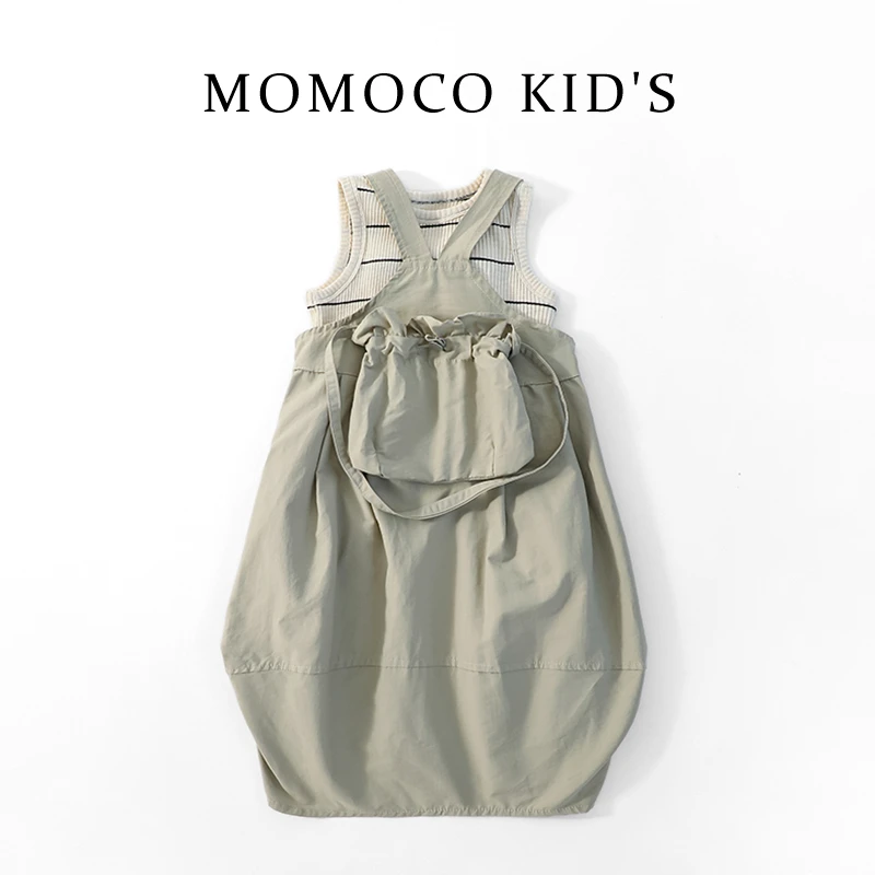 MOMOCO2024新款女童宝宝条纹无袖时尚百搭背带裙套装75630580008