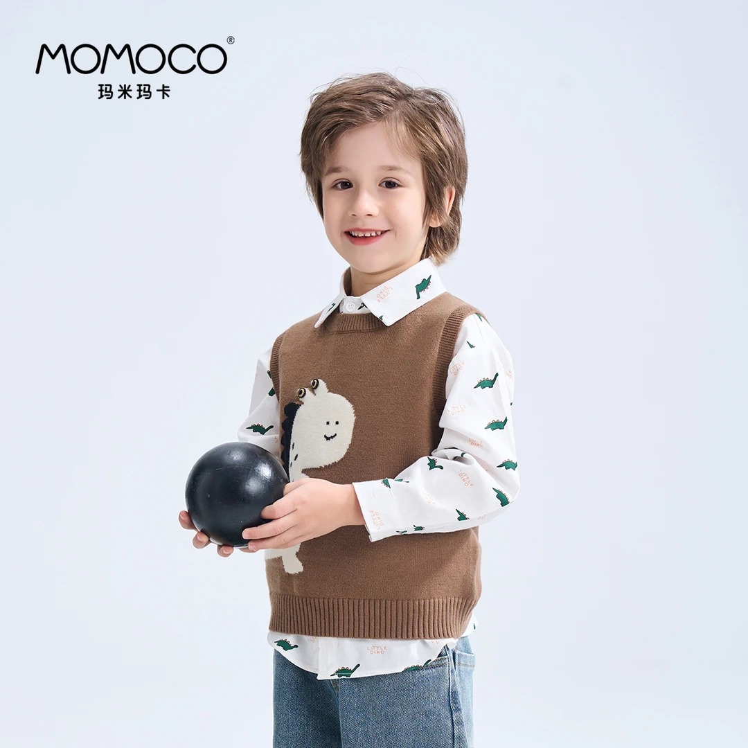 MOMOCO/2024年秋季男童卡通恐龙背心百搭毛衣儿童马甲75130238001