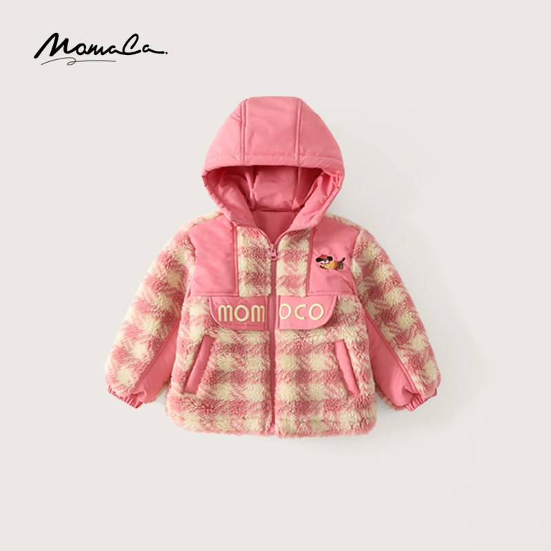 MOMOCO冬季新款女童棉衣连帽可爱小狗毛毛儿童外套75830107126