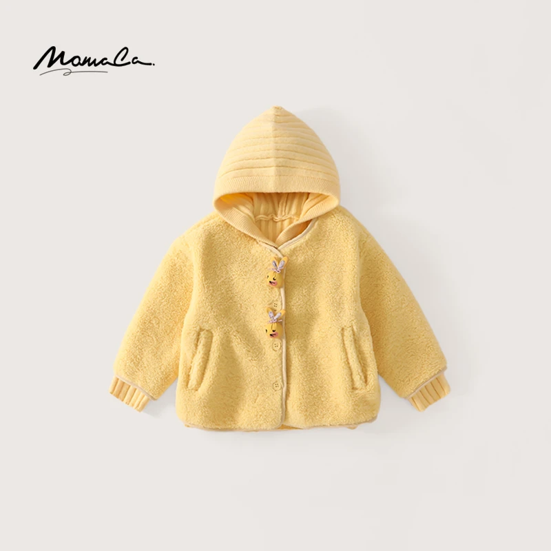 MOMOCO冬季女童小香风上衣时尚黄色百搭韩版外套75830101132