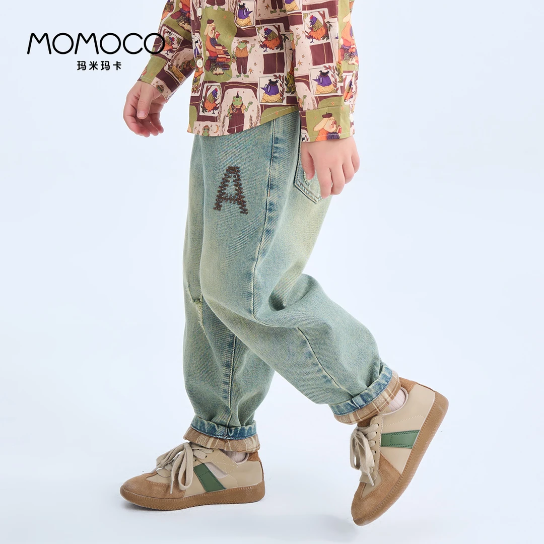 MOMOCO儿童复古风牛仔裤春秋时尚休闲百搭时尚宽松75130350008