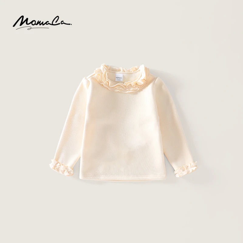 MOMOCO秋冬季新款女童时尚甜美木耳花边打底衫75430239020