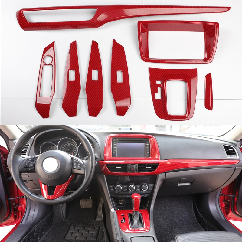 适用于141516年老款马自达6阿特兹桃木内饰改装5D红碳纤维色贴