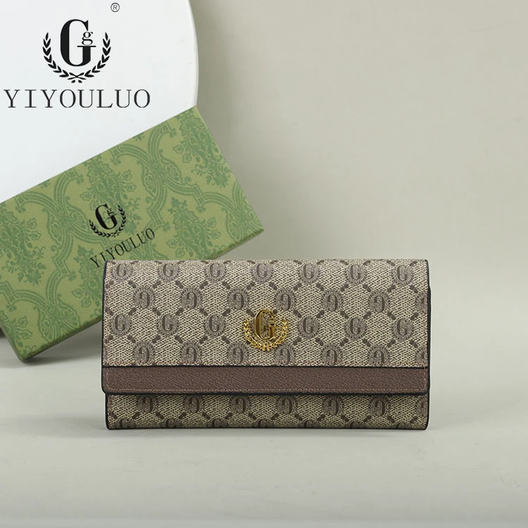 新款女士钱包长款时尚百搭印花皮夹简约大容量零钱包手机包一体