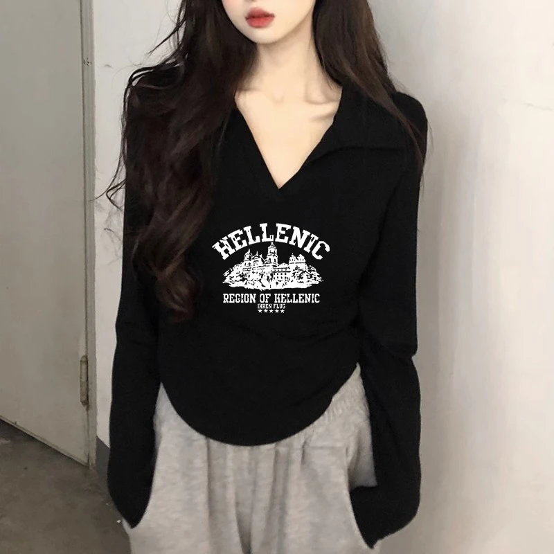 美拉德别致短款长袖polo上衣秋冬新款洋气大码微胖mm打底衫T恤女