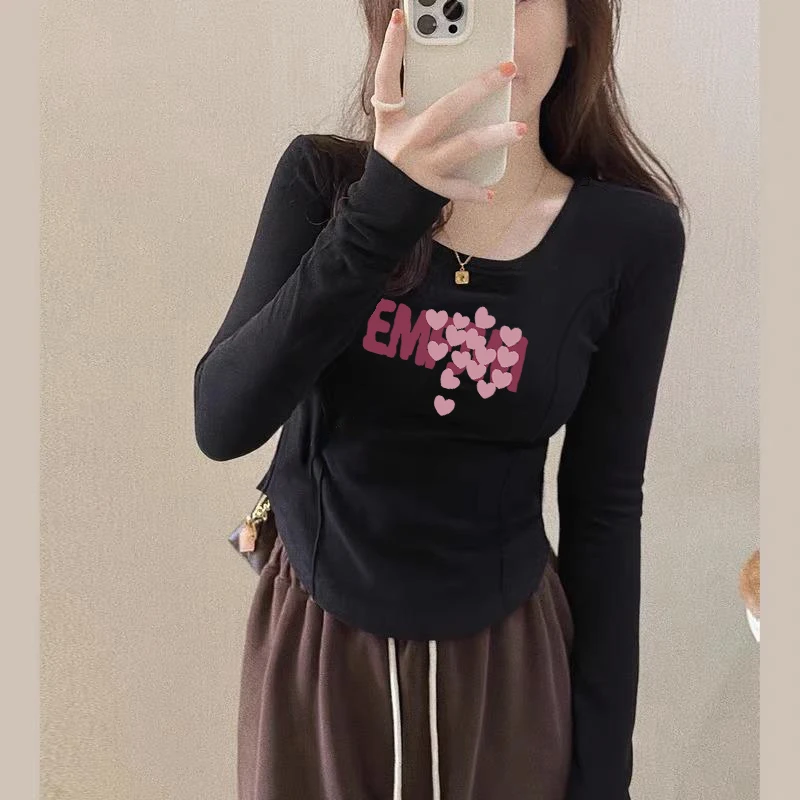 美拉德打底衫女秋冬内搭高级感方领长袖t恤时髦时尚洋气上衣潮ins