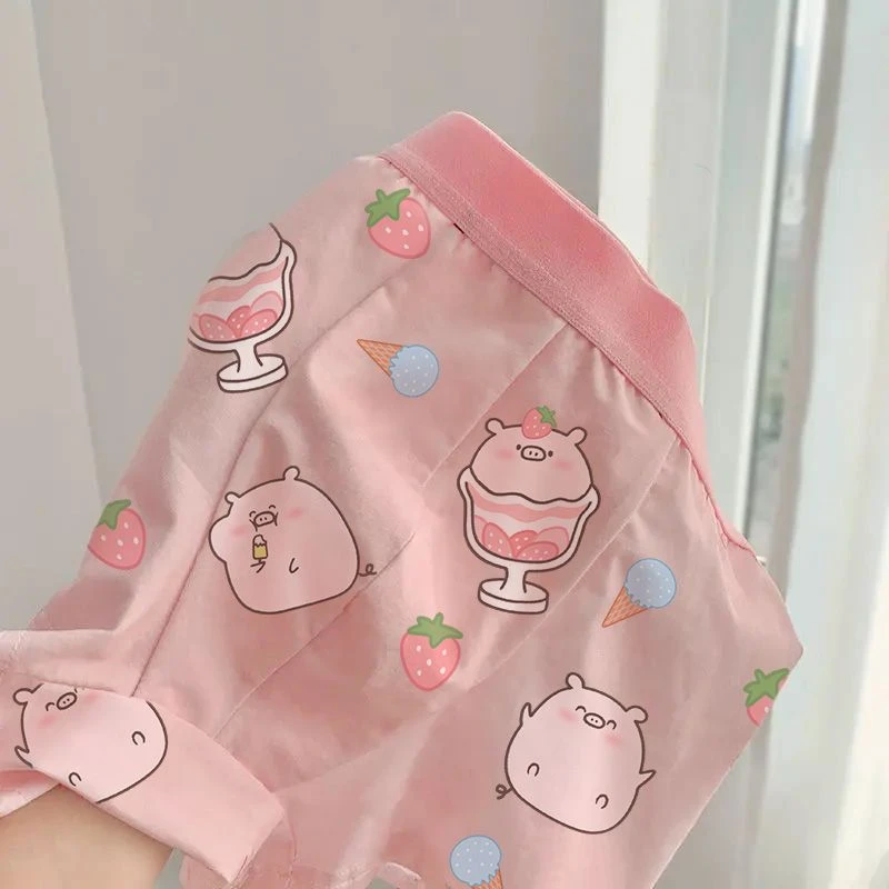 粉萌猪猪~可爱男士内裤纯棉卡通潮流宽松大码男生四角平角短裤衩