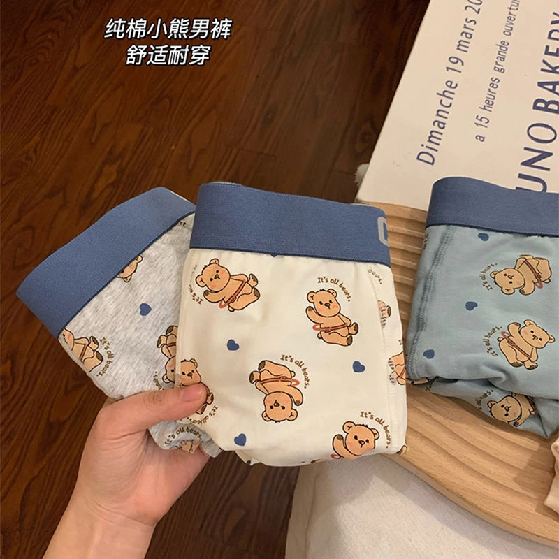 嘟嘟熊崽~男士内裤纯95棉卡通男生四角宽松大码可爱透气平角裤