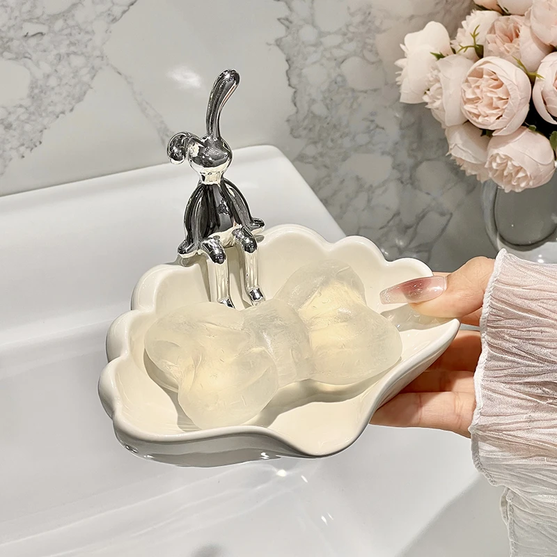 大号卫生间置物架高级沥水皂盒洗手台肥皂盒家用高档陶瓷放香皂盒