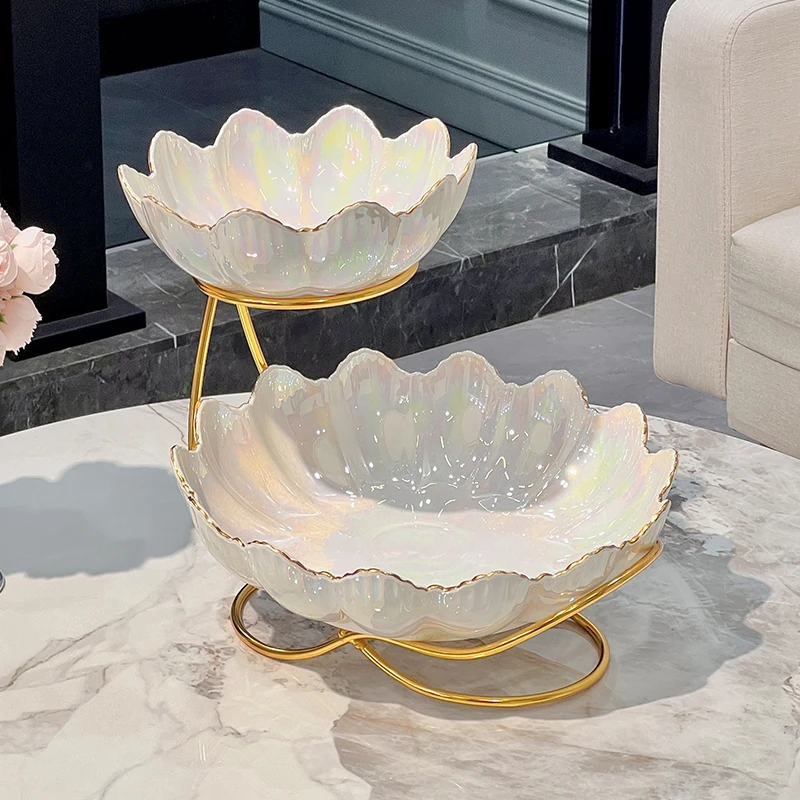 欧式多层陶瓷水果盘客厅茶几家用干果糖果果盘蛋糕架甜品台点心盘