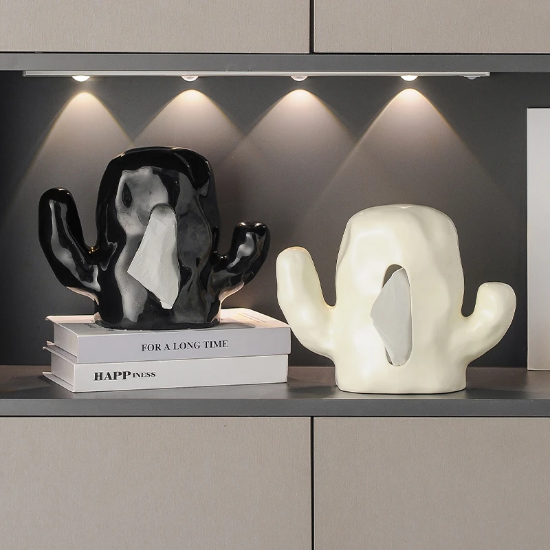 创意陶瓷纸巾盒客厅玄关茶几家用餐巾纸盒高级感仙人掌收纳抽纸盒