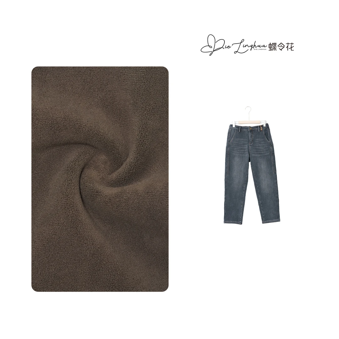 蝶令花秋冬季加绒加长时尚百搭简约宽松做旧设计牛仔裤C-24939