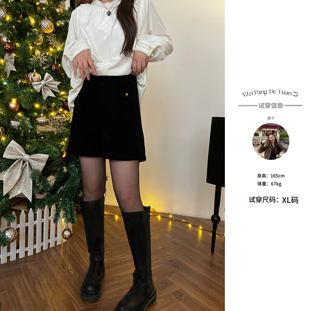 NANXU/楠序源子【黑金短裤】微胖女装 2024春秋中高腰短裤女YZ20299