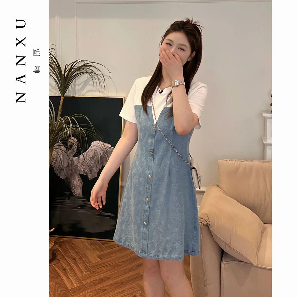 楠序源子微胖女装 裙子显瘦假两件连衣裙女款爆款2025新款YZ31512