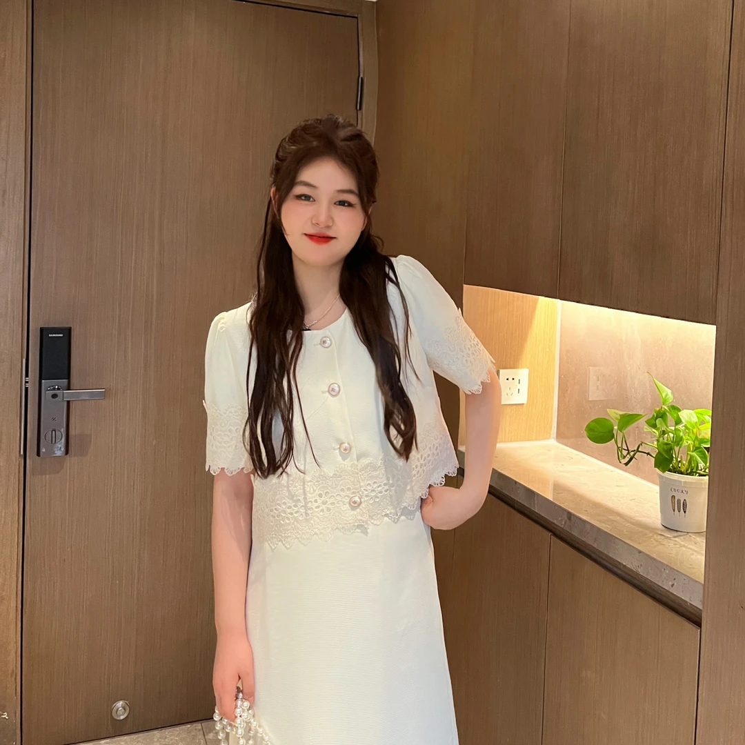 楠序源子遮肚子显瘦夏季大码小香风套装裙子两件套YZ7973