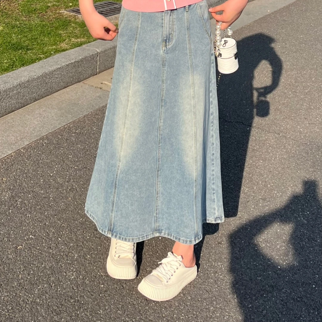 NANXU/楠序源子微胖女装 高腰显瘦牛仔半身裙女中长款A字裙YZ8021