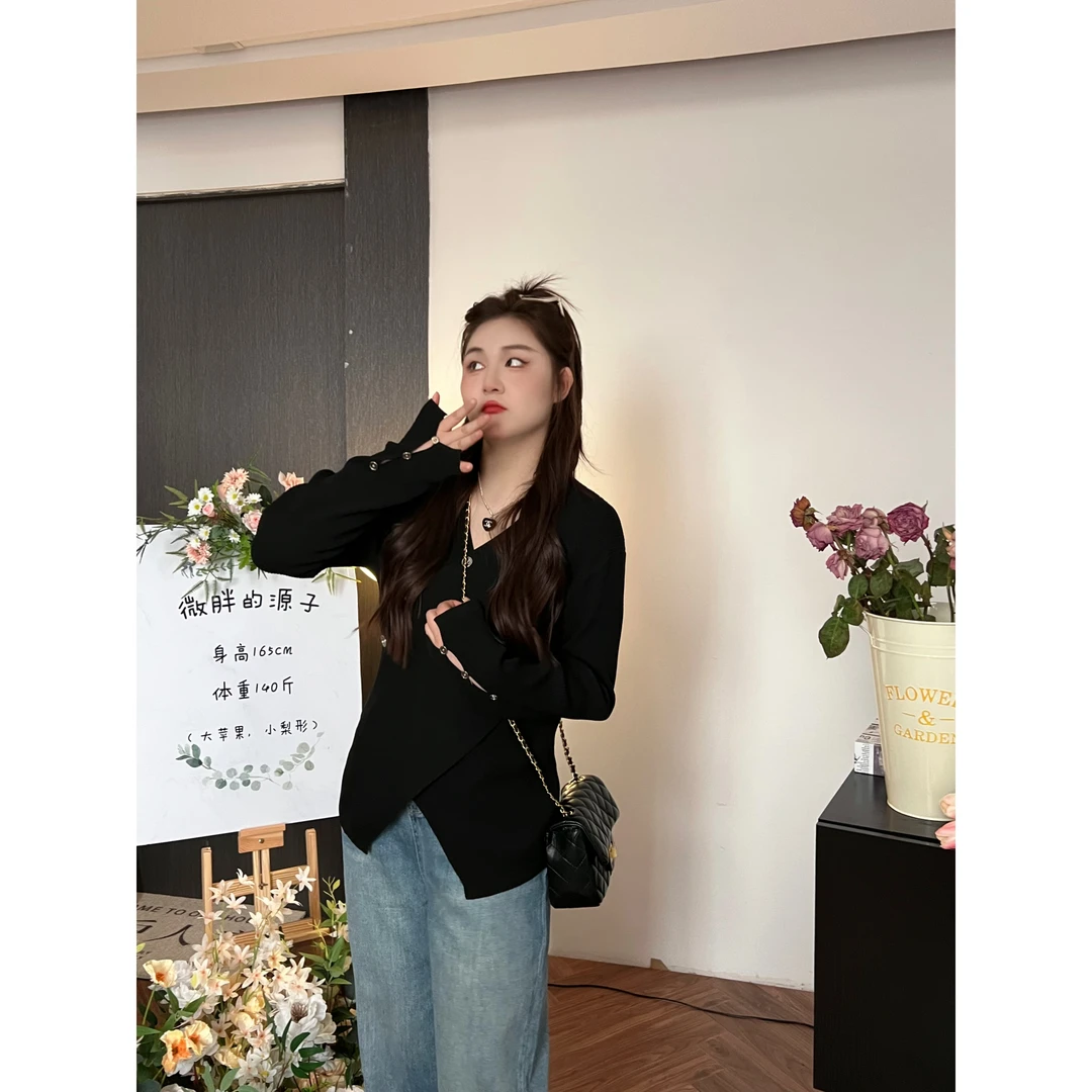 楠序源子【时髦心机】微胖女装 2025秋季显瘦长袖小衫YZ30213