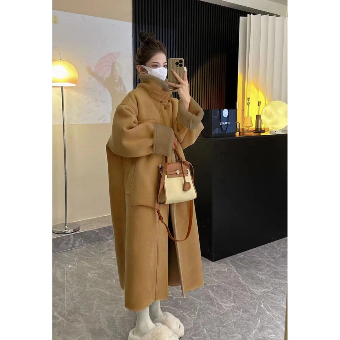 【清仓】韩版反季时尚加绒加厚长款保暖大衣气质百搭外套5584#0.09