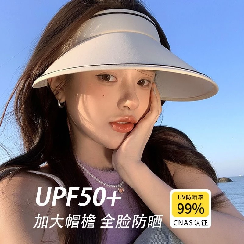 UPF50+防晒遮阳帽夏空顶遮阳帽百搭遮脸发箍防紫外线太阳帽贝壳帽