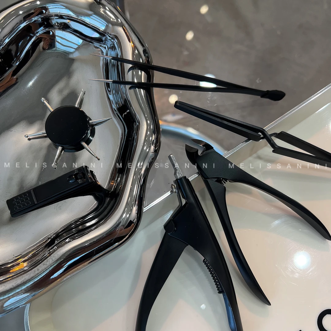 MELISSANINI【酷黑美甲工具组合】一字剪指甲刀塑型夹硅胶头镊子