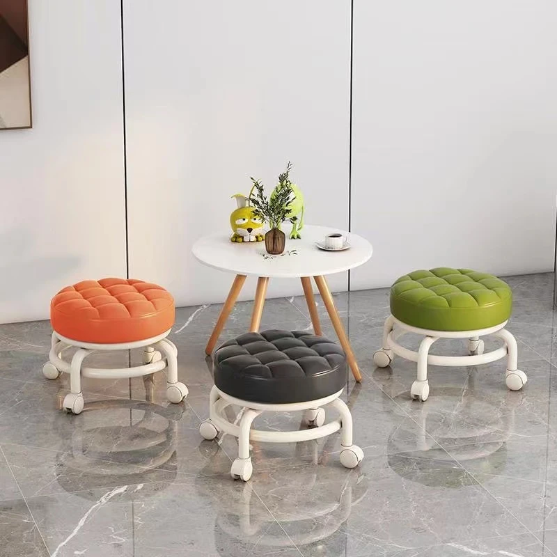 圆形轻奢矮凳小登滑轮凳字家用可旋转万向滑轮儿童客厅化妆凳矮凳