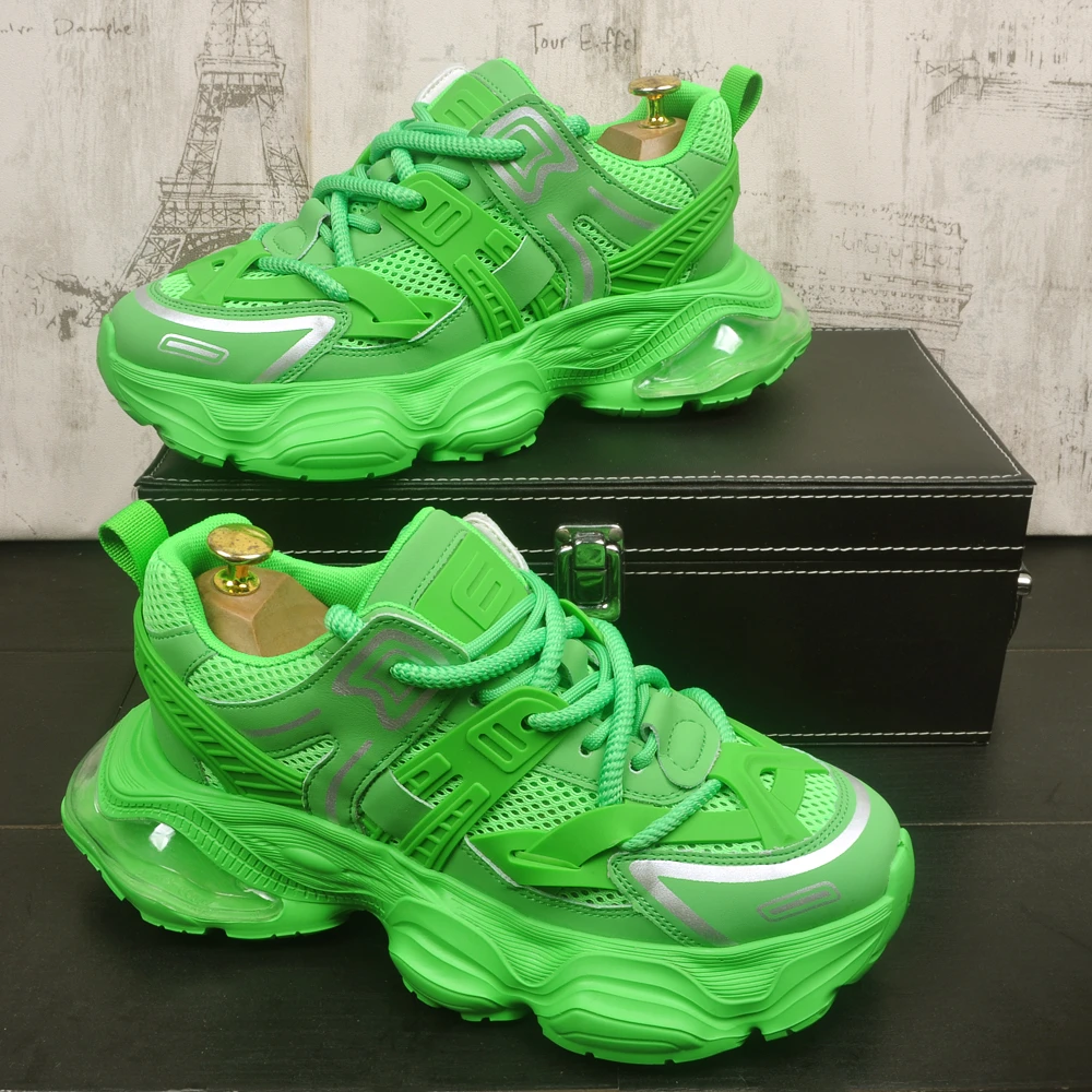 青春潮流男士绿色老爹鞋2024秋季新款厚底时尚男鞋网面透气运动鞋