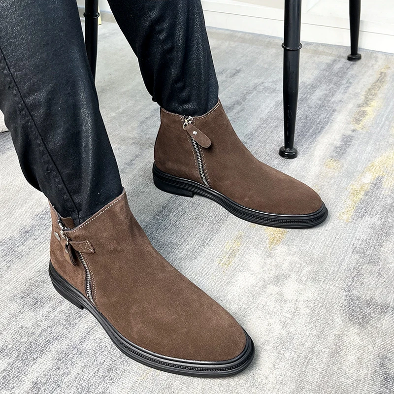 真皮马丁靴男士高帮内短靴英伦风冬季加绒保暖皮靴休闲靴切尔西靴