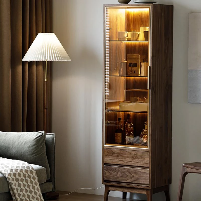 北美黑胡桃实木收纳柜储物柜现代轻奢玻璃酒柜展示柜电视边柜书柜