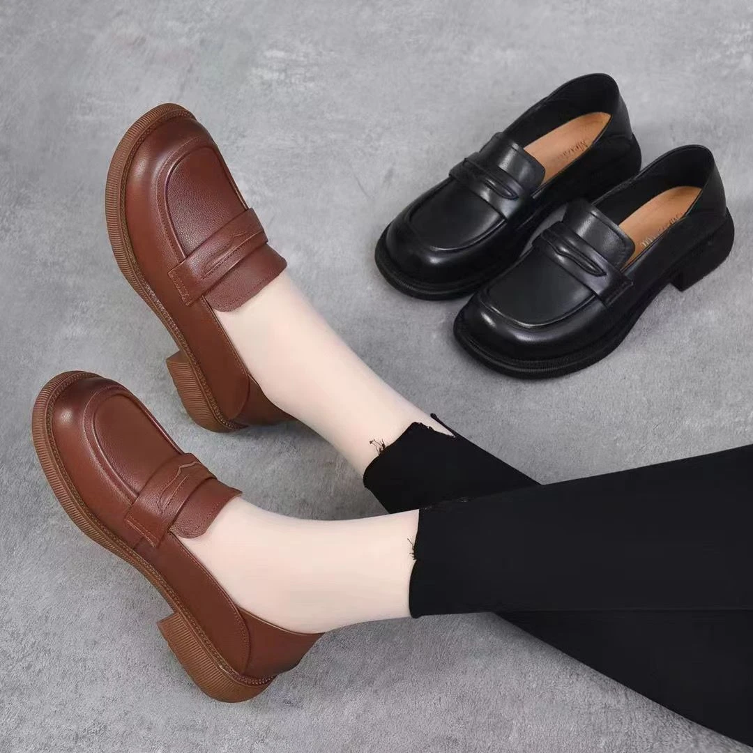 2024年新款圆头舒适软底防滑休闲平底英伦风单鞋乐福鞋960