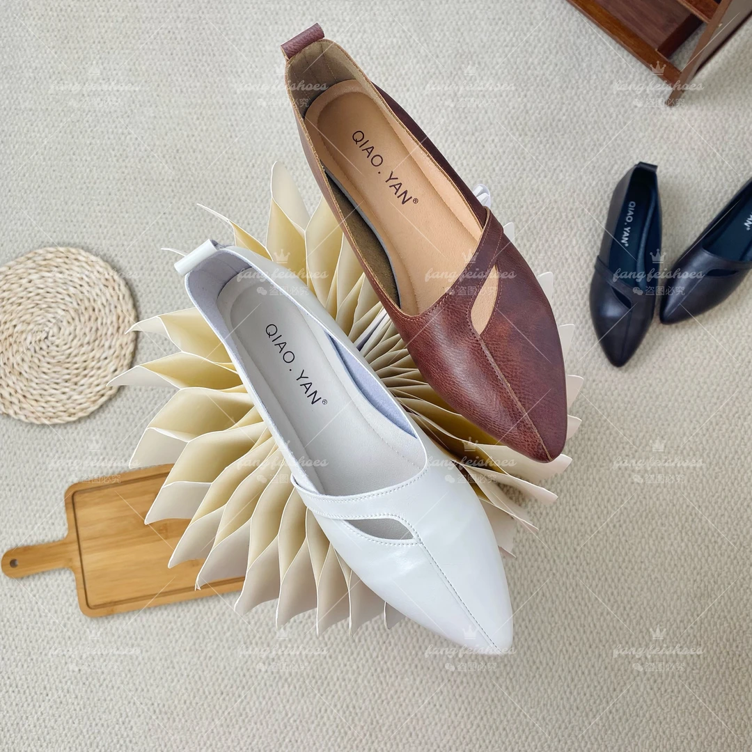 【原創正品】休闲气质舒适百搭软皮软底镂空浅口尖头小单鞋0012