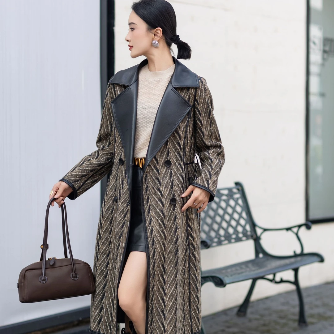 2024秋季新款中长款皮衣 气质网红时尚女士牛皮大衣 复古百搭风衣