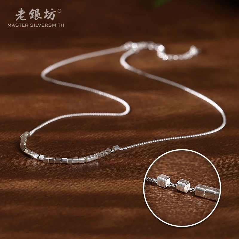 链子925银 【老银坊】s925银简约方管套链 0022722