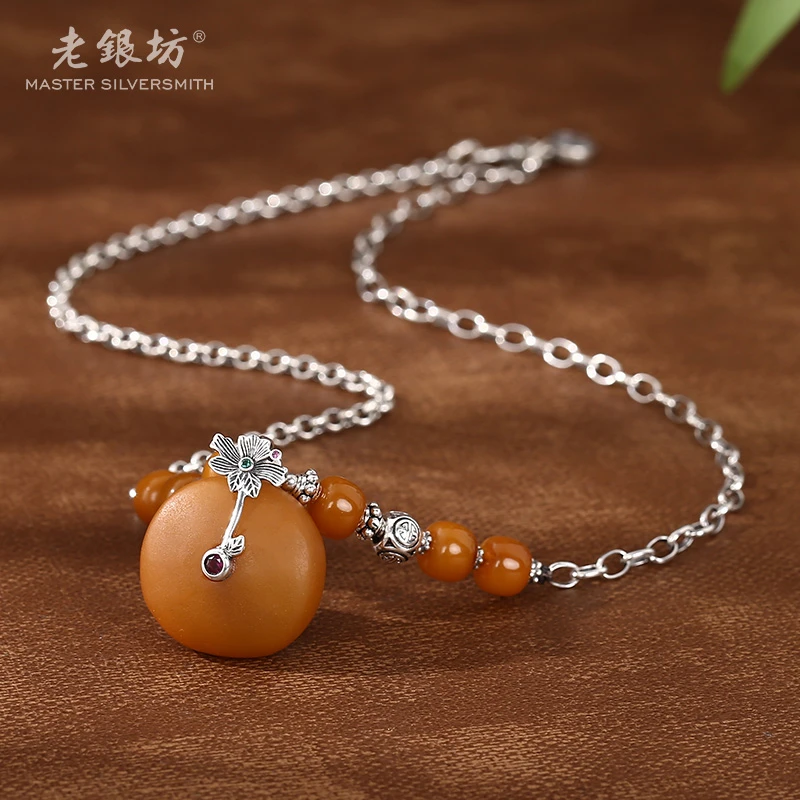老银坊s925银随型蜜蜡饼套链 0022785